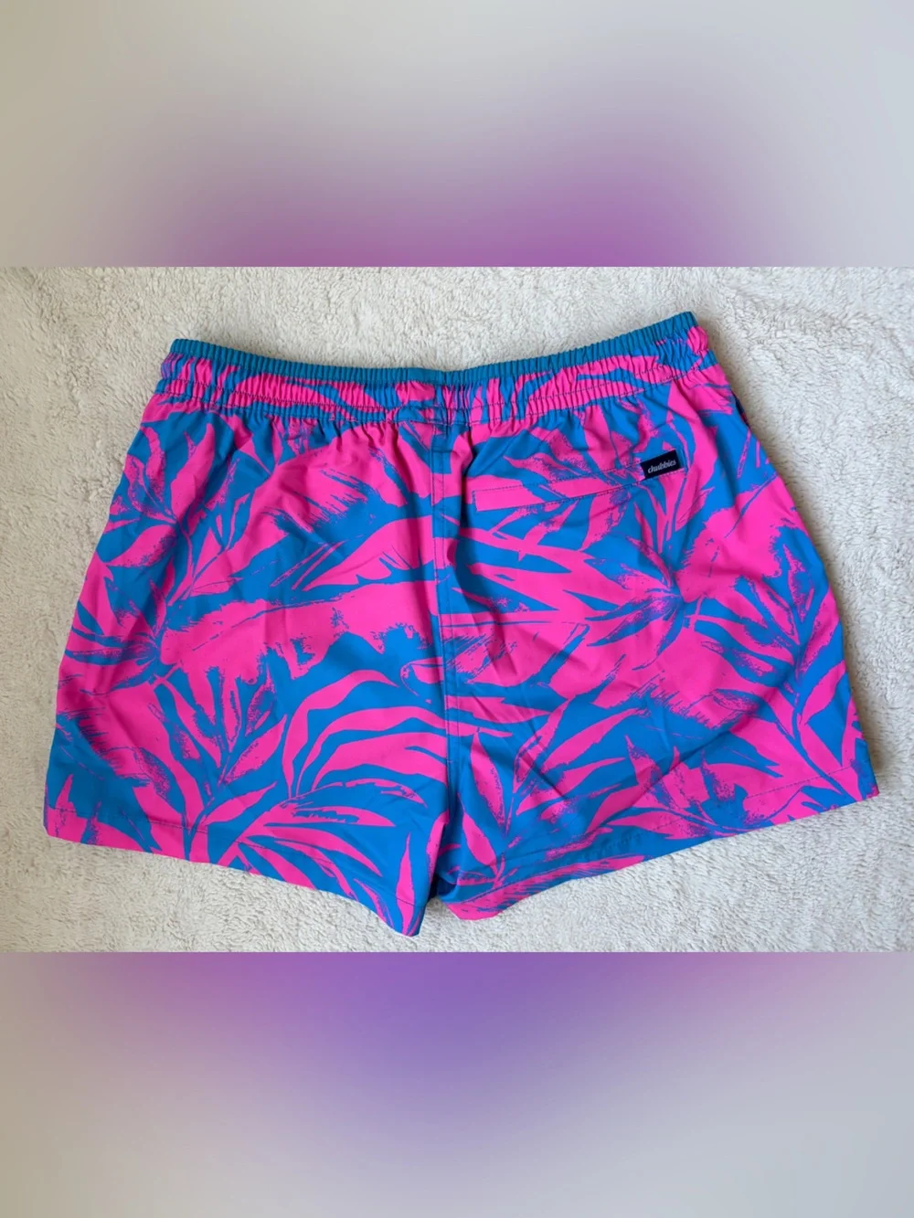 Chubbies Men's The Palm Springers Lined Pink & Blue 4” Swim Shorts Large